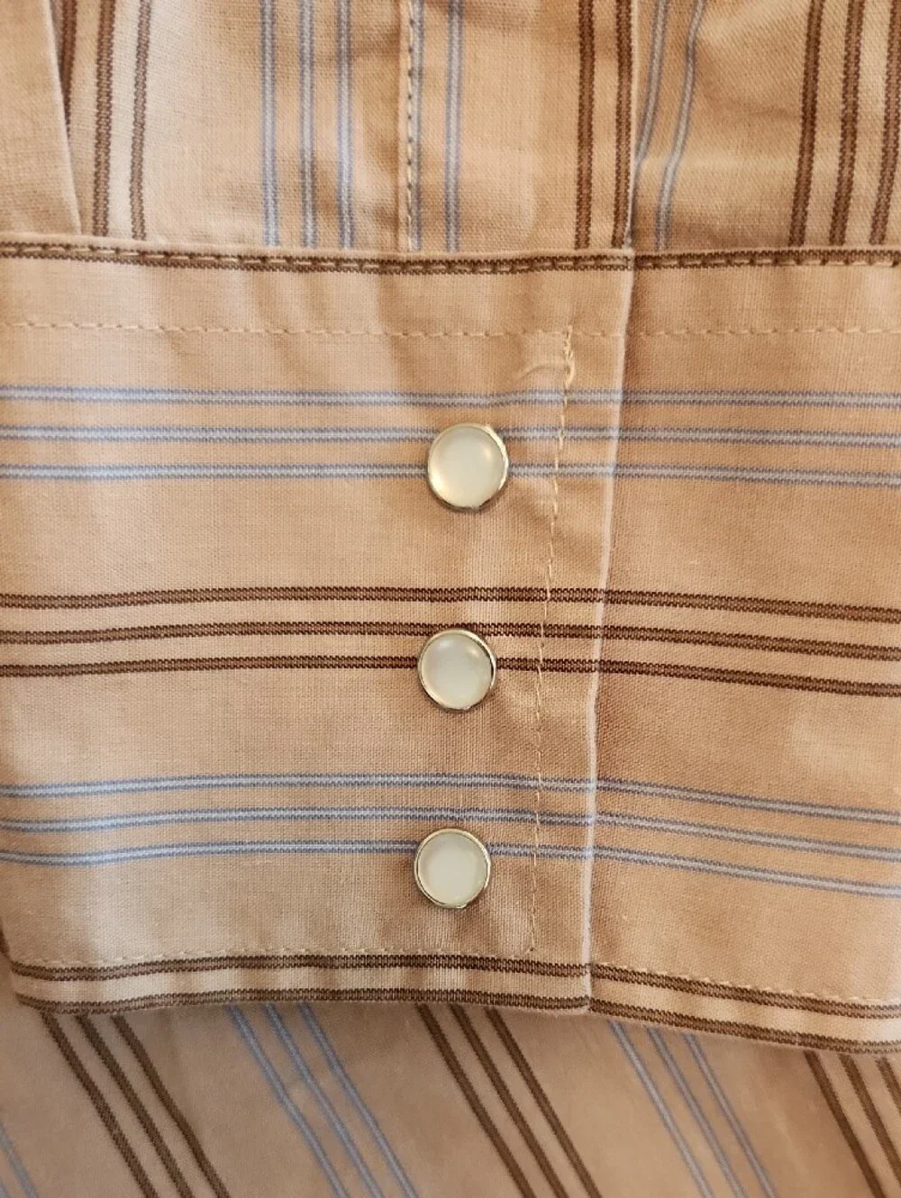 Plains Western Wear Long Sleeve Pearl Snap Tan Striped Button-Down Shirt Sze 2XL